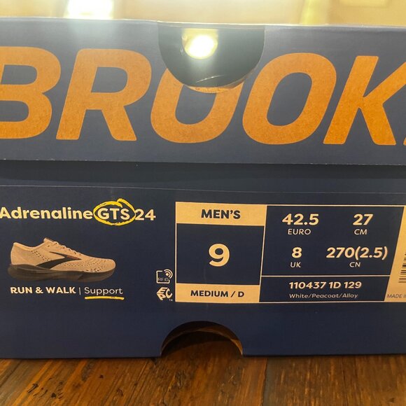 Men's Brooks Adrenaline GTS 24, Size 9, White/Peacoat/Alloy, NIB - Picture 8 of 8